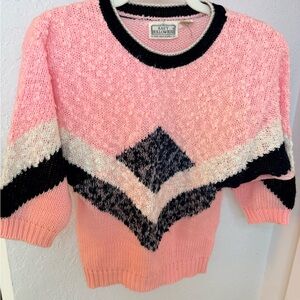 Vintage East Hollow Road Sweater Pink Black White Diamond Pattern Size S